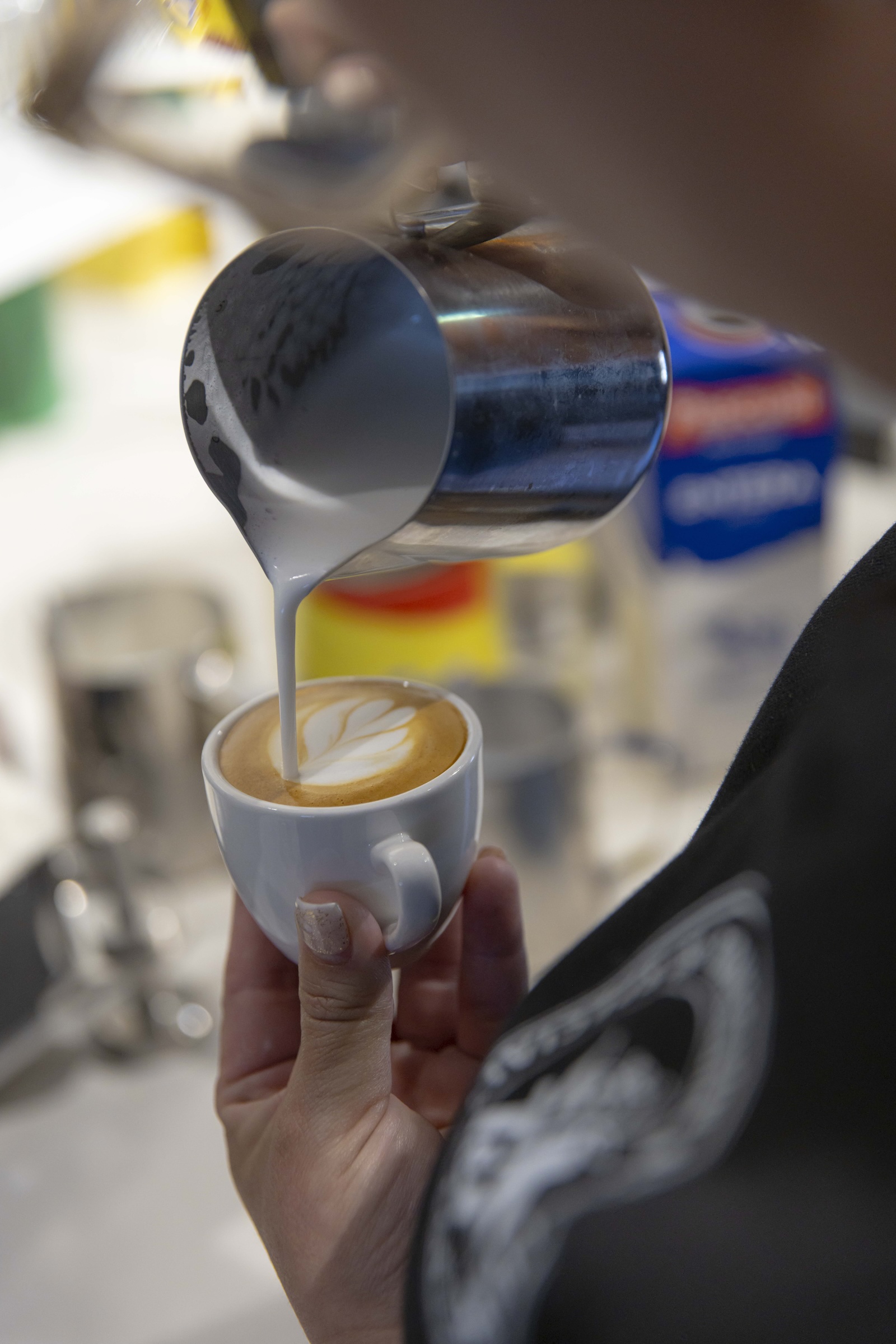 Práctica de arte latte en TYC COFFEE